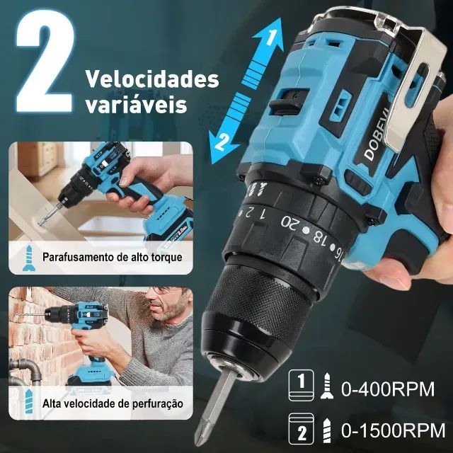 Parafusadeira E Furadeira Impacto 3 Em1 10mm C/maleta Dobevi - Azul - 60hz - Foto 5