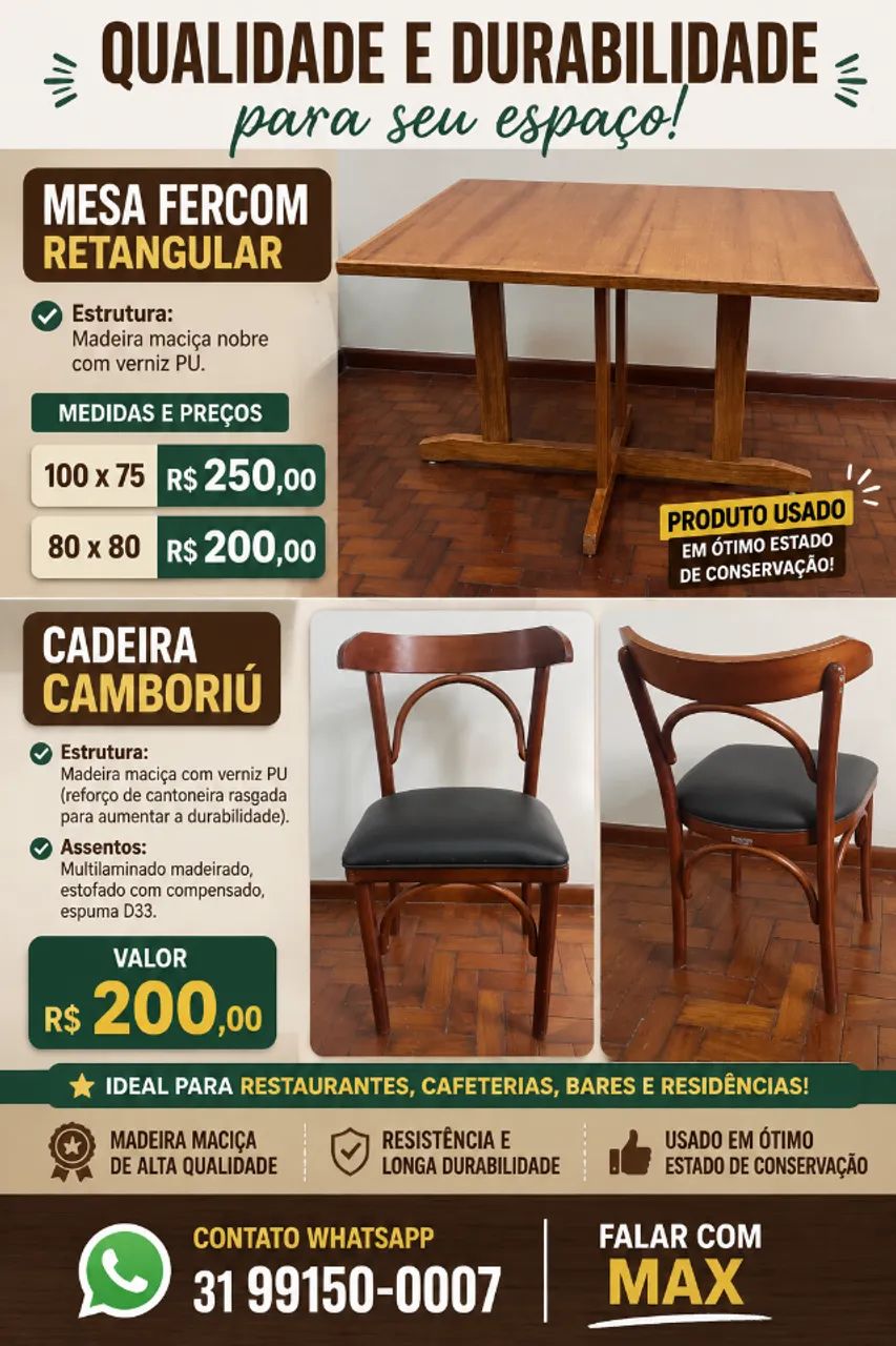 Conjunto Mesa e Cadeiras Brum 1 Mesa 80x80 + 4 Cadeiras