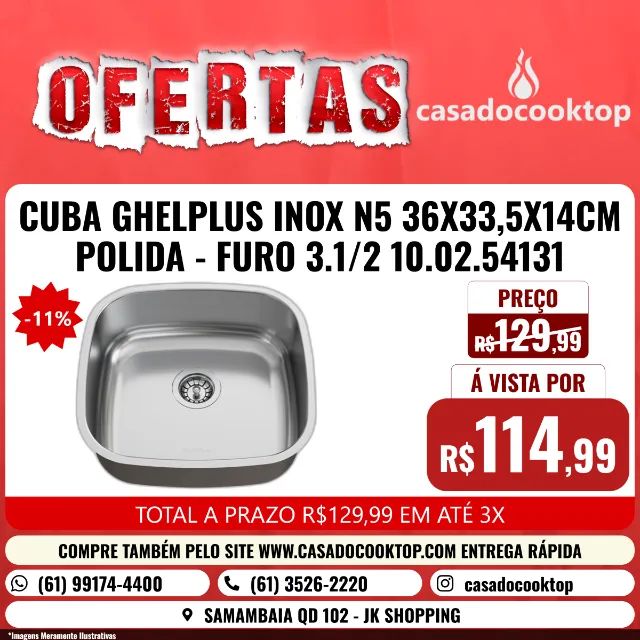CUBA GHELPLUS INOX N5 36X33,5X14CM POLIDA - FURO 3.1/2 10.02.54131