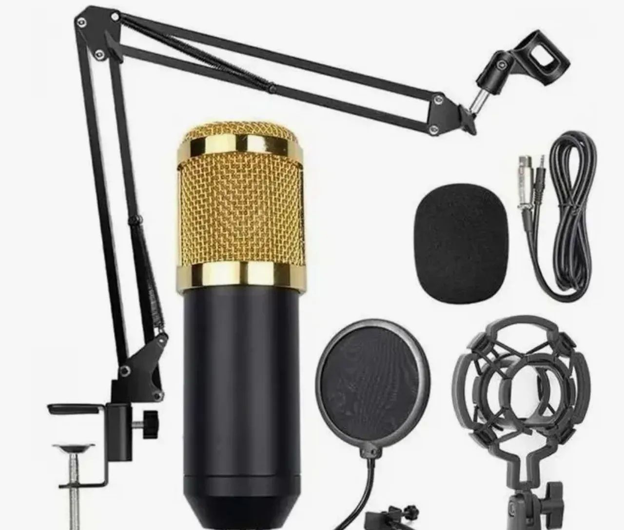 Kit Microfone Condensador Para Stream Pod Cast +palca De Som Cor Dourada - Foto 2