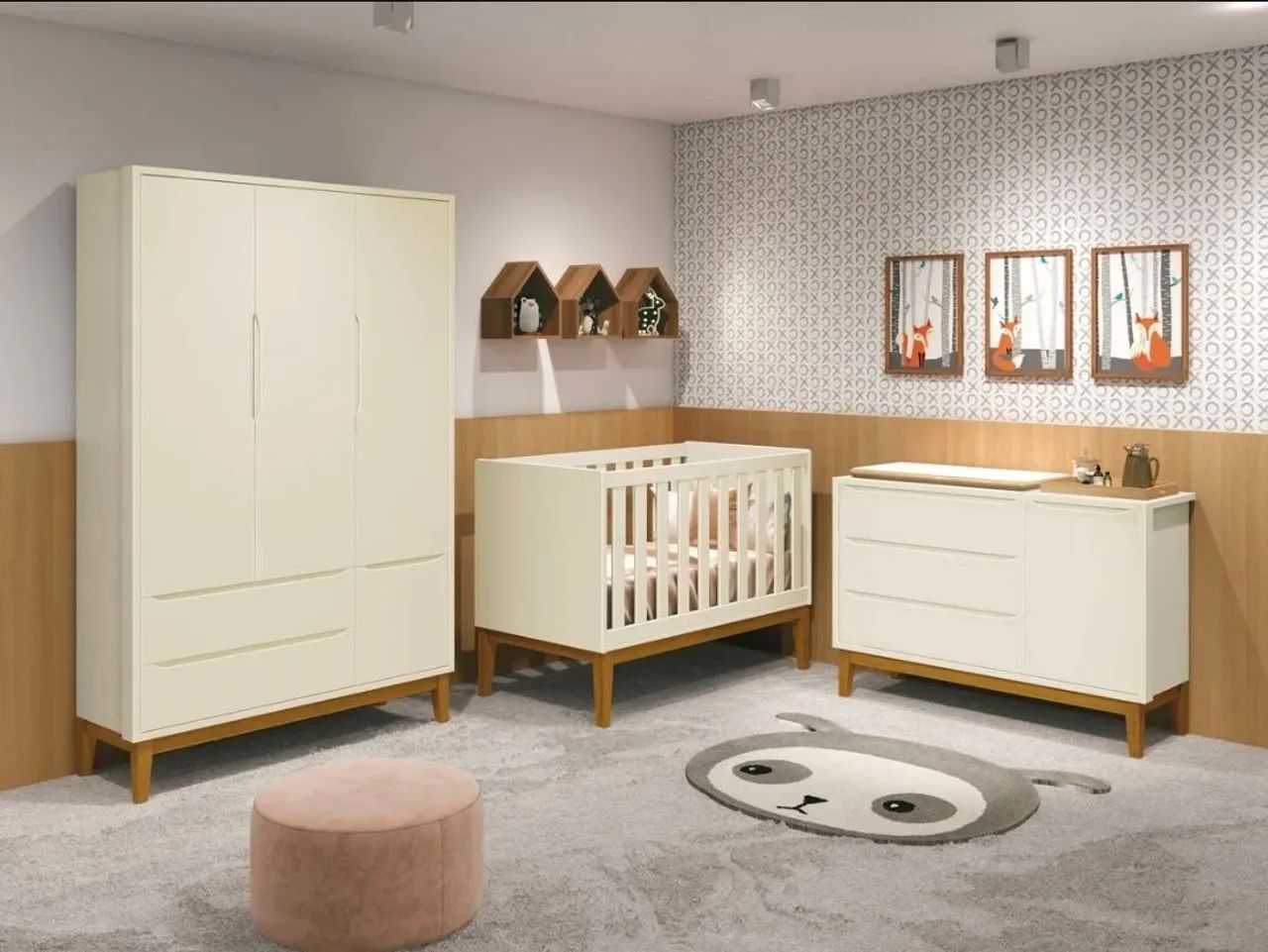 Quarto De Bebê Completo Berço Guarda Roupa e Cômoda - Classic New