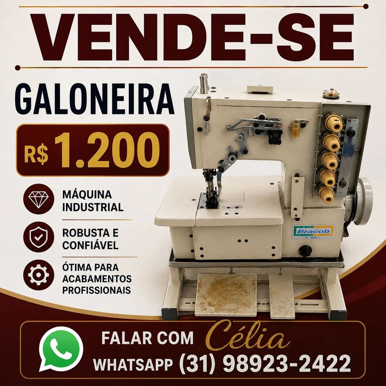Vendo Máquina de costura Galoneira, é usado porém, funciona perfeitamente 
