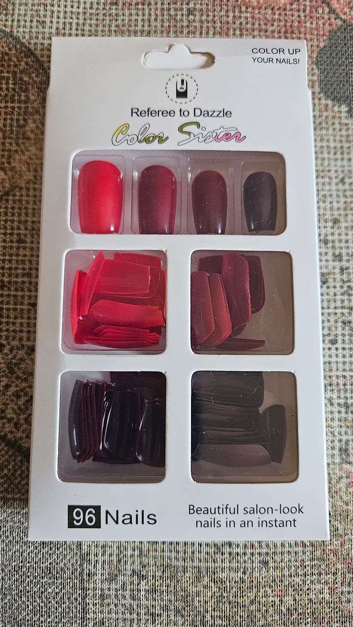 Kit 96 unhas com 4 tons de vermelho + lixa  polidora - Foto 2
