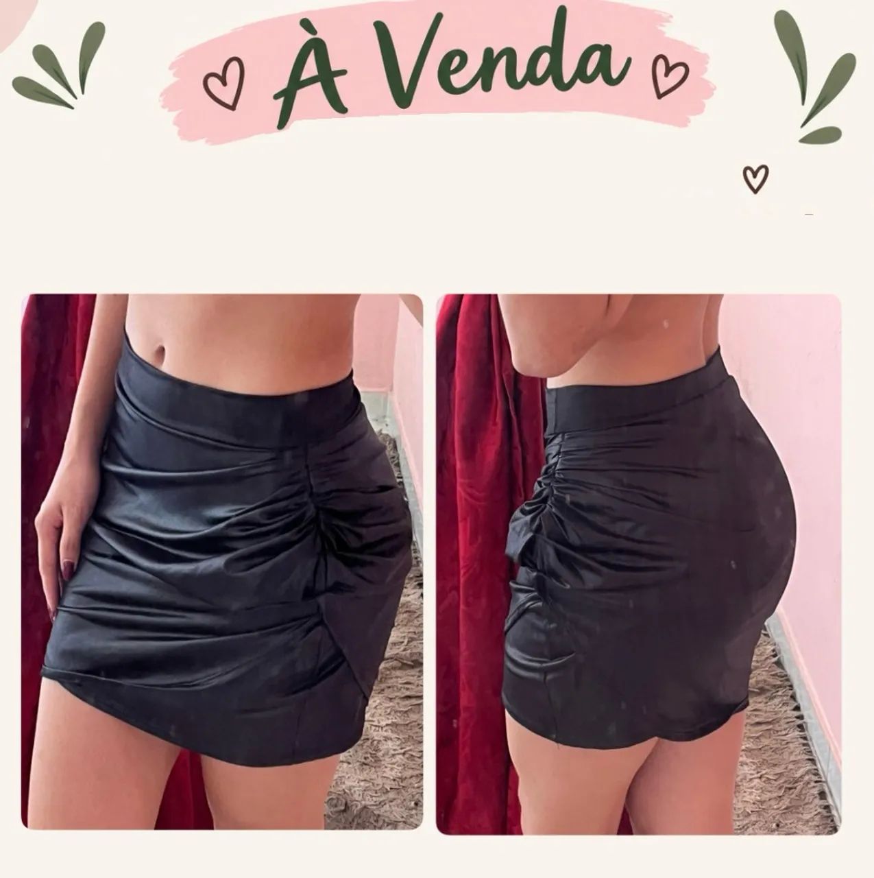 Saia preta feminina com franzido lateral ?