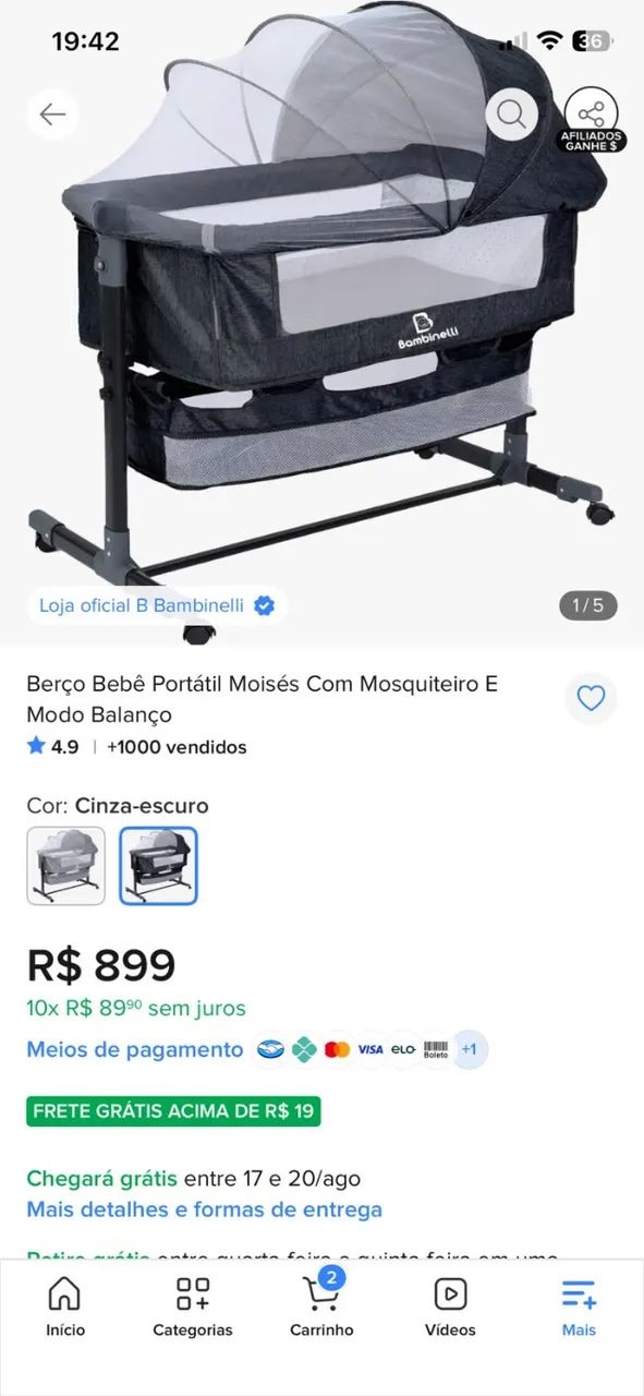 Berço Bebê Portátil Moisés Com Mosqueteiro E Modo Balanço - Foto 2