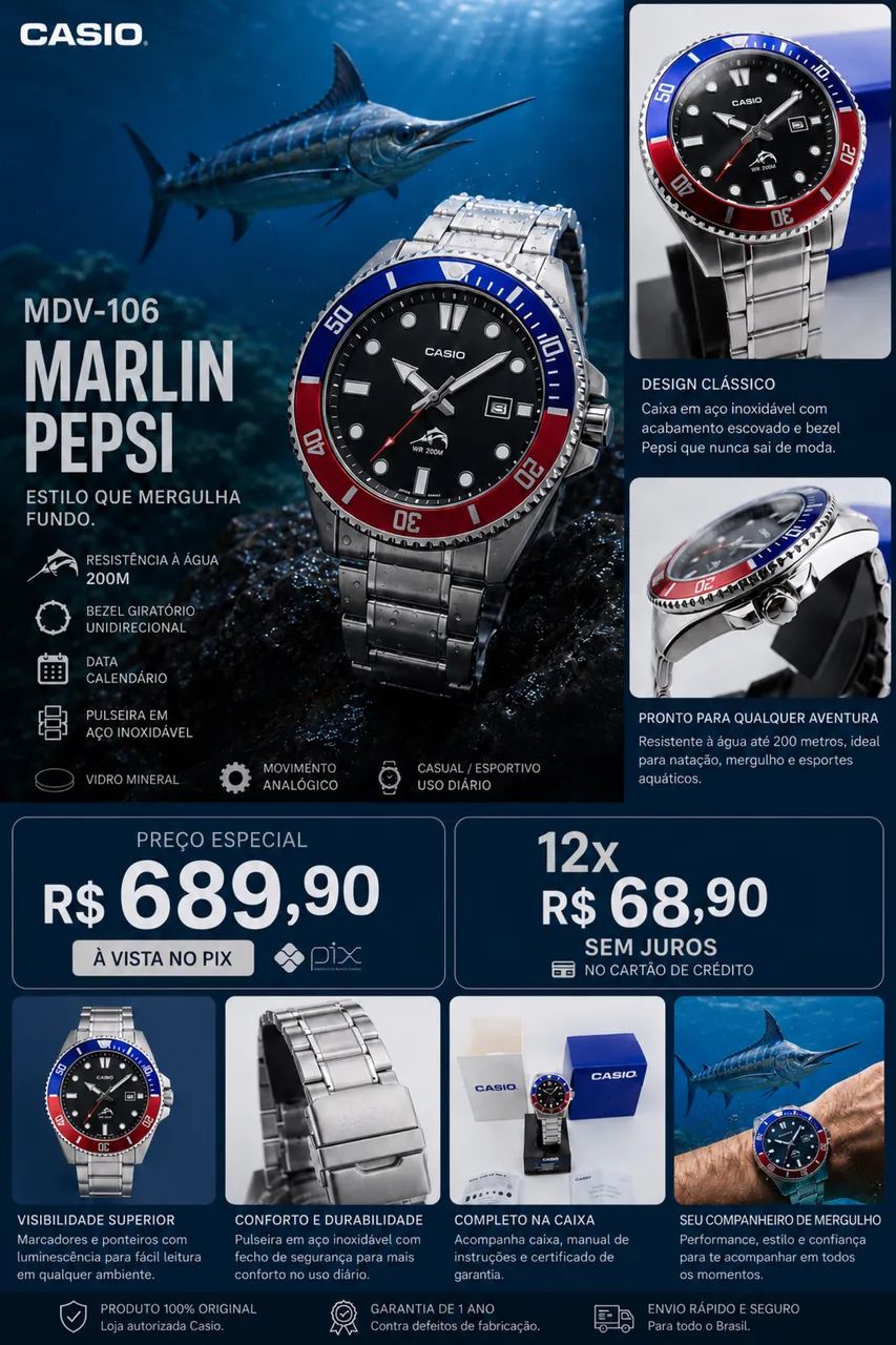 Casio duro marlin 42mm importado original 
