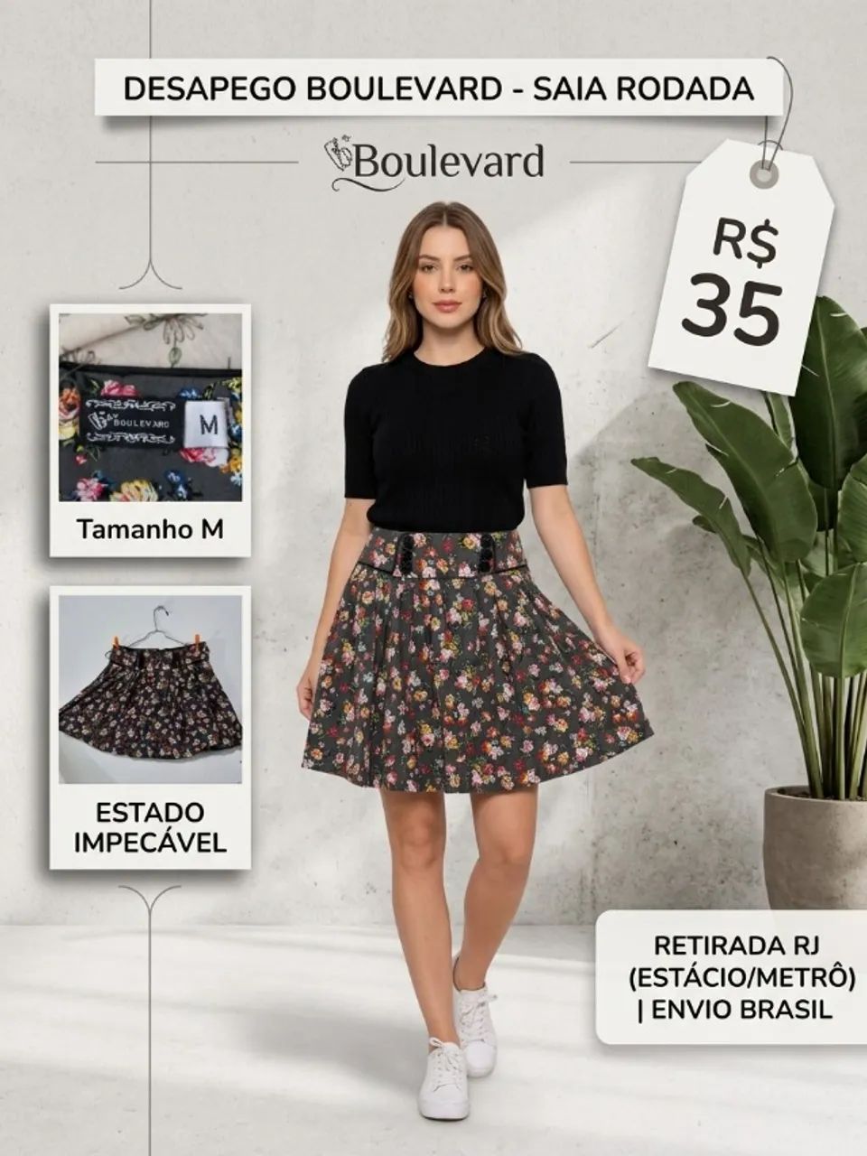 Saia Curta Florida Rodada - Marca Boulevard (Tam M) - Impecável