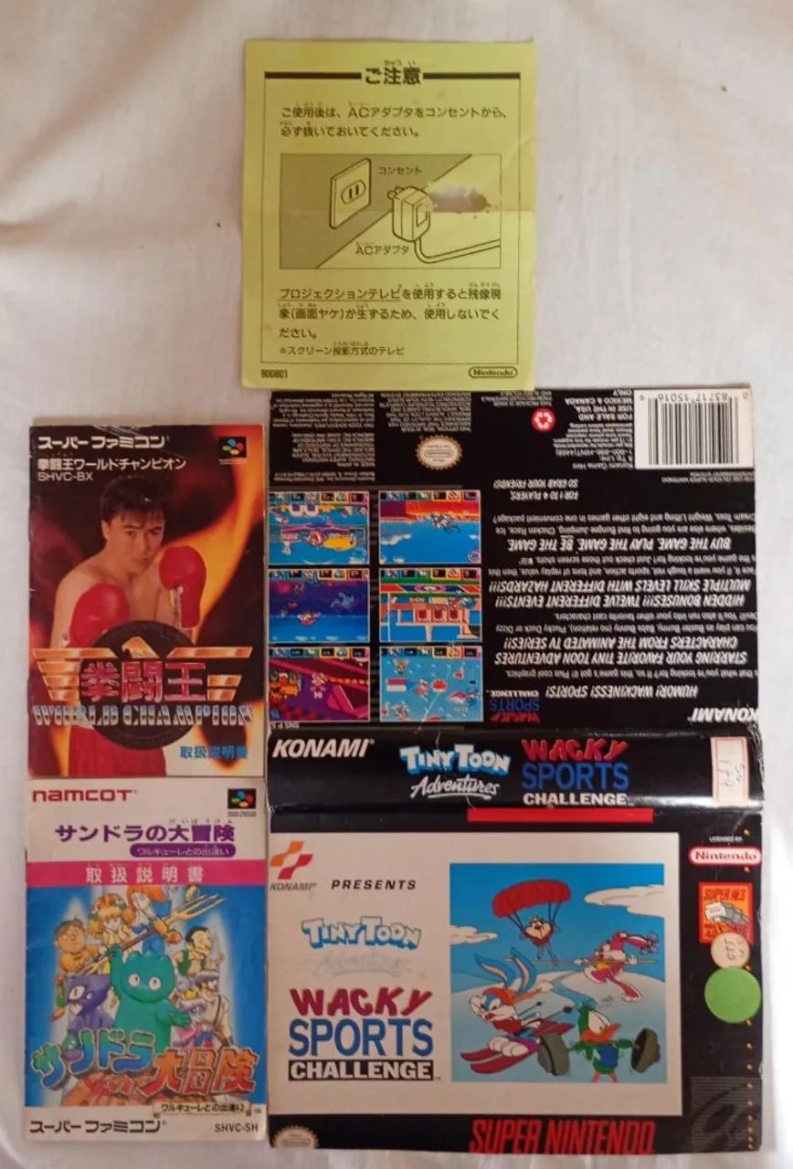 Caixa recortada Tiny Toon e Manuais Super Famicom