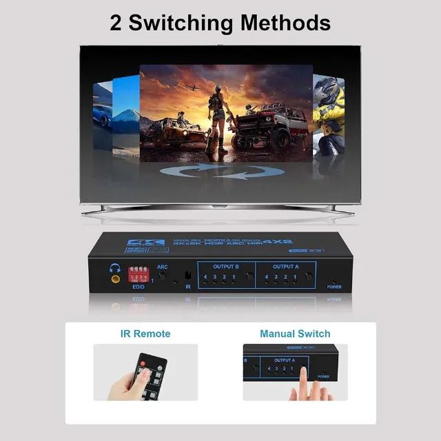 Switch HDMI 4X2 com saída de aúdio HDR ARC 4k 60hz - Foto 5