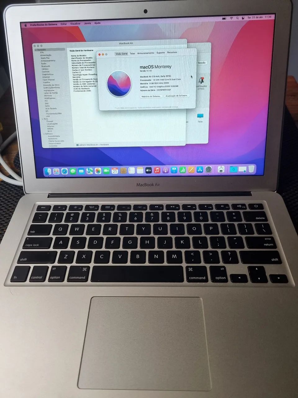 MacBook Air 13\"　2017　i5　8GB　121GB MacBook Air (13 polegadas, 2017) - Especificações técnicas