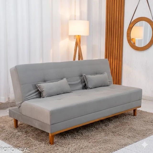 Sofá Cama Aurora Cinza - Design Moderno - Veludo