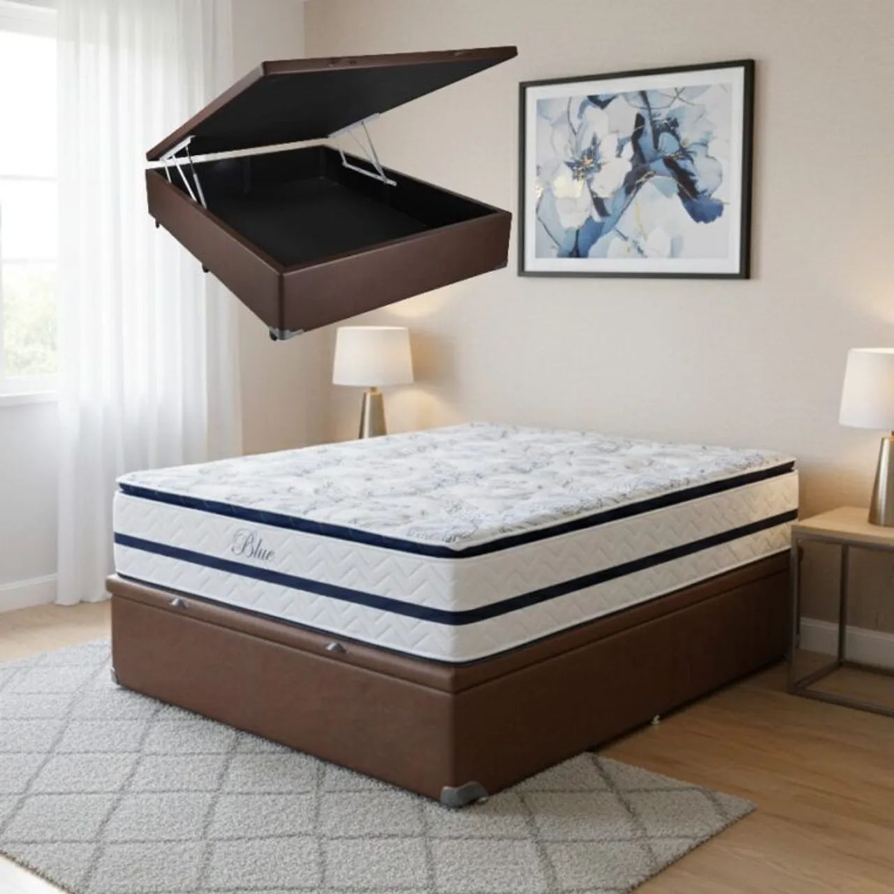 Colchão Casal Molas Ensacadas Com Base Bau OFERTA tt43