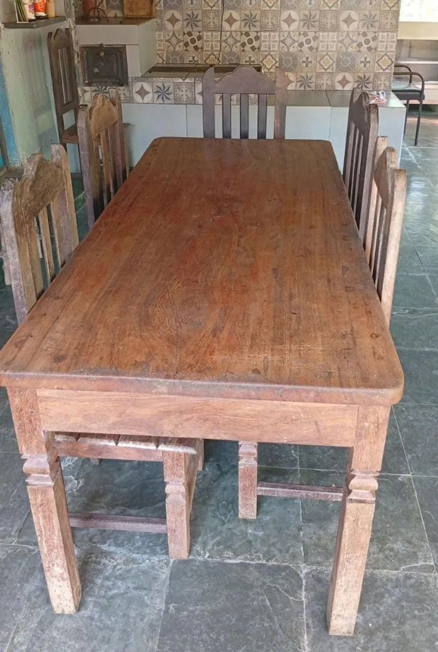 Mesa madeira maciça 6 lugares com gavetas  - Foto 2