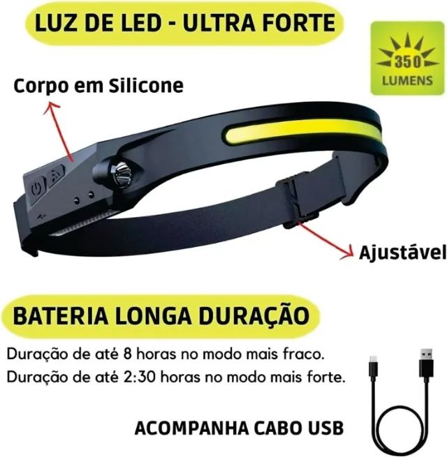 Lanterna Cabeça Usb Led Potente Sensor Recarregável Noturna - Foto 3