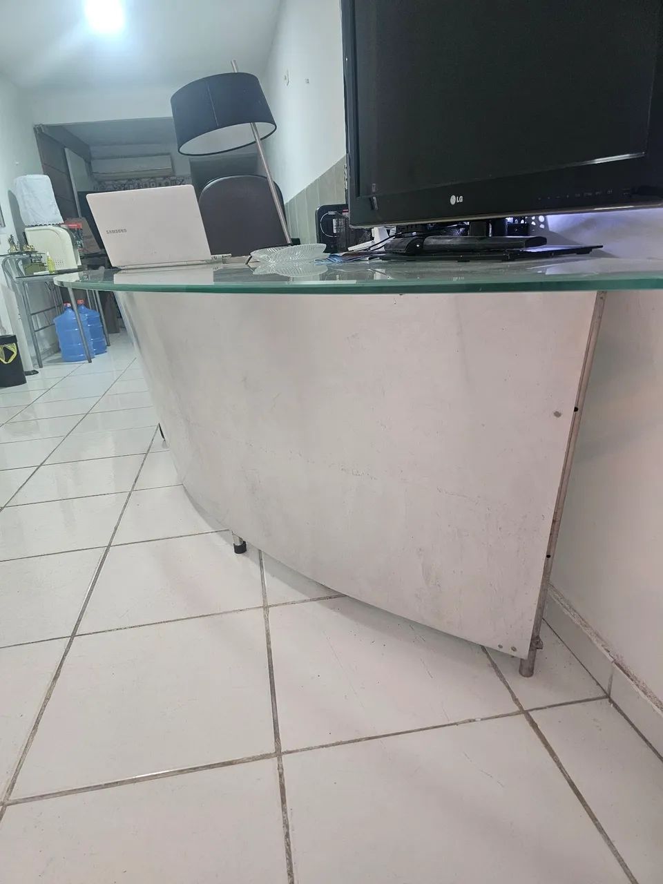 Biro de vidro aço inox recepção 