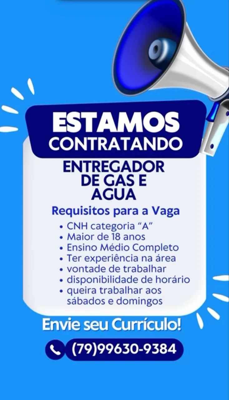 Vaga para entregador de GÁS E ÁGUA 