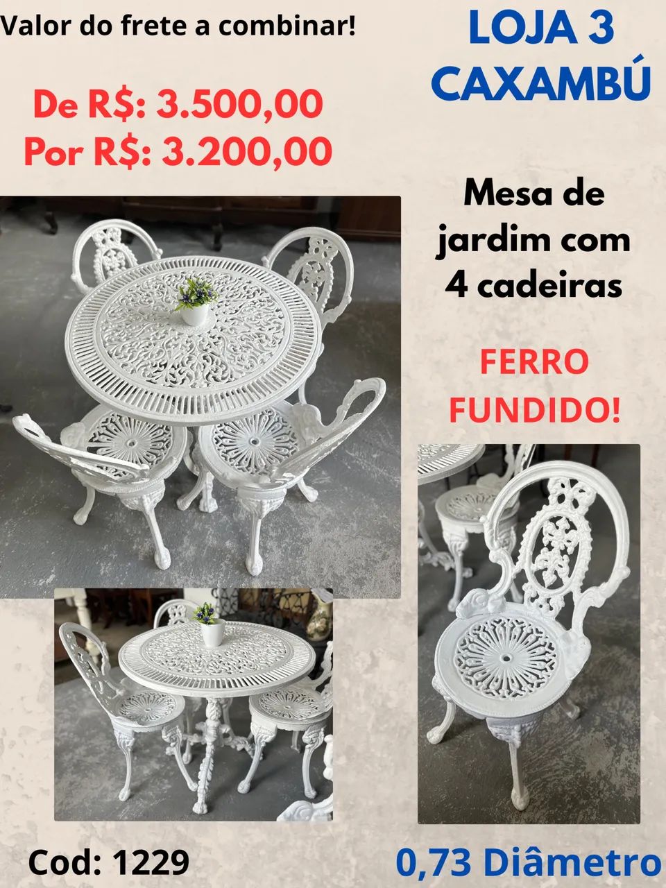 Mesa de jardim com 4 cadeiras - FERRO FUNDIDO 