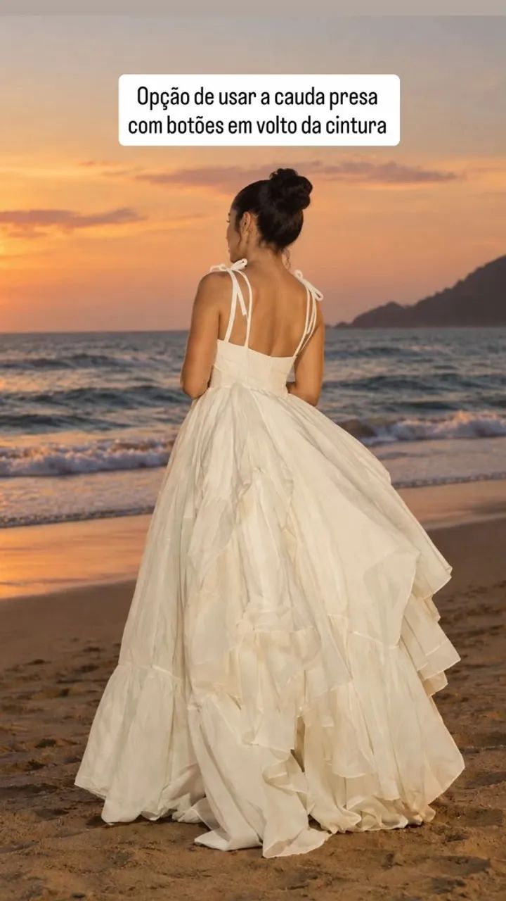 VESTIDO DE NOIVA - IMPORTADO, CAUDA LONGA, MARFIM. - Foto 2