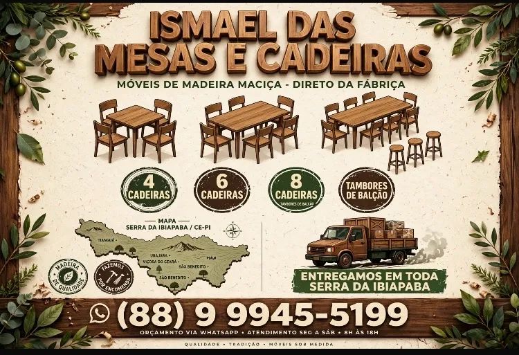 Mesas e cadeiras de madeira maciça 