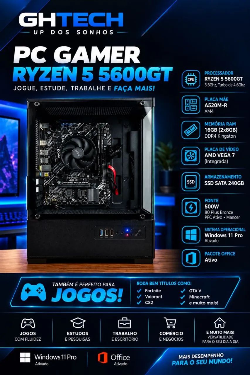 PC GAMER RYZEN 5 5600GT PRONTA ENTREGA.