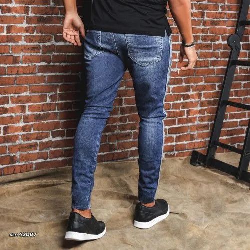 Calça masculina jeans slim com faixa lateral - Foto 2