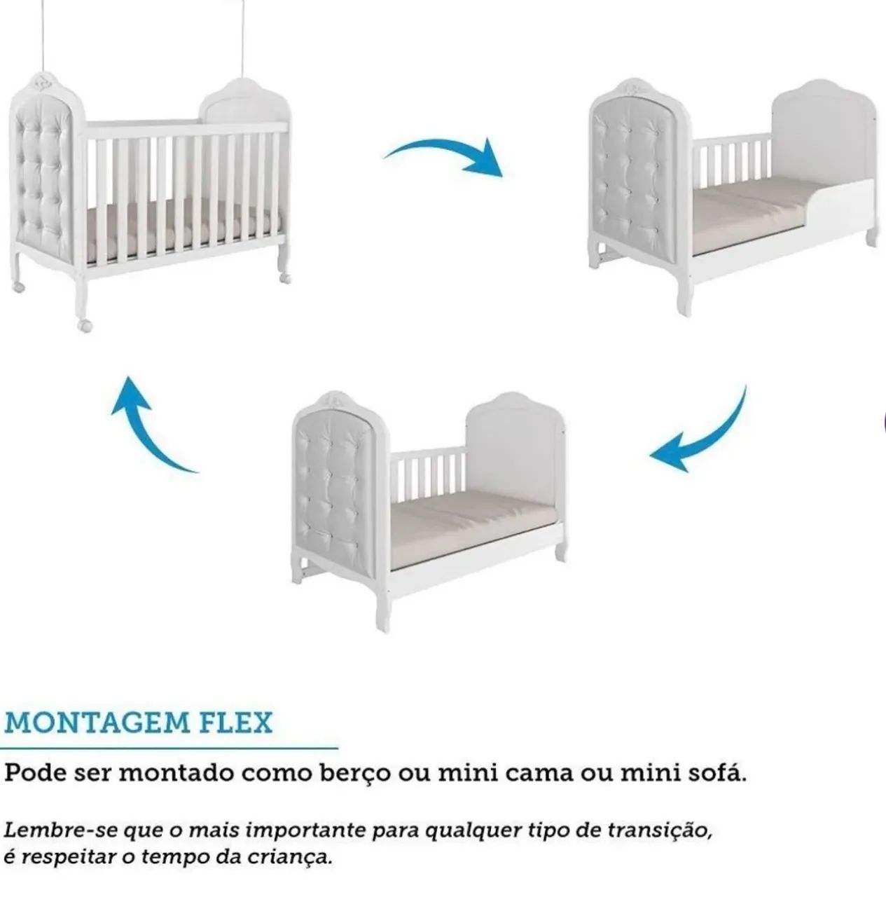Berço Mini Cama 3 em 1 com Capitonê 100% MDF + Colchão  - Foto 4