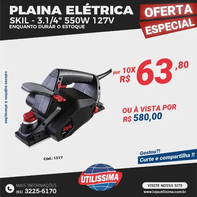 Plaina Elétrica 550w Skil 1555 - Entrega grátis *  Marca: Skil Descrição: Bot