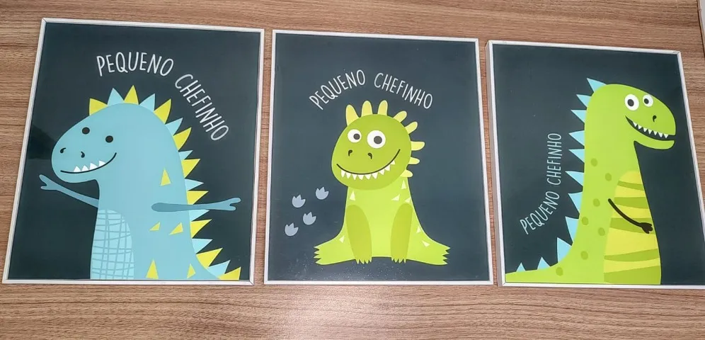 3 Quadros de Acetato/Plástico/MDF - Dinossauros