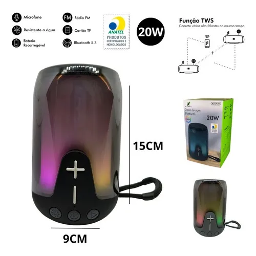Caixa Som Xcell Cp 207 Neon Bluetooth 20w Led Rgb Potente