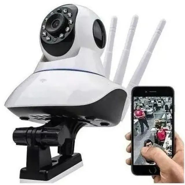 Super Camera de Segurança Wi-fi 3 Antenas cartão SD giratória 360°