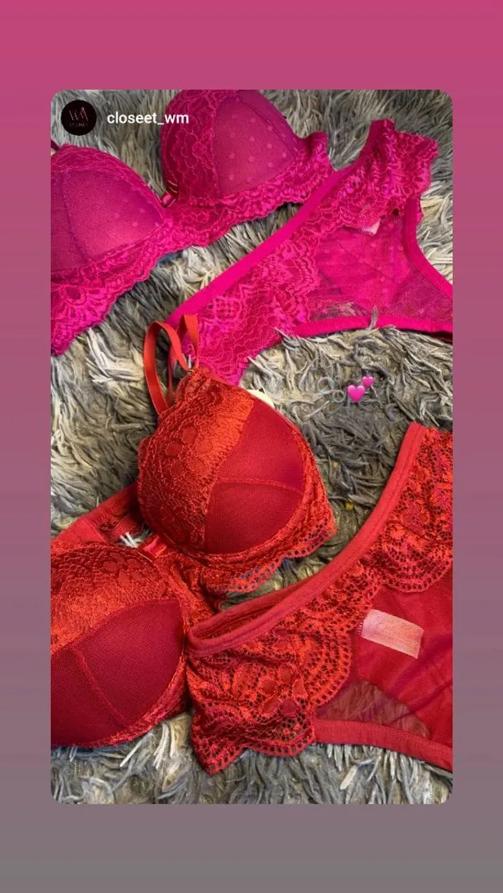 Conjunto de Lingerie Renda Vermelha e Rosa