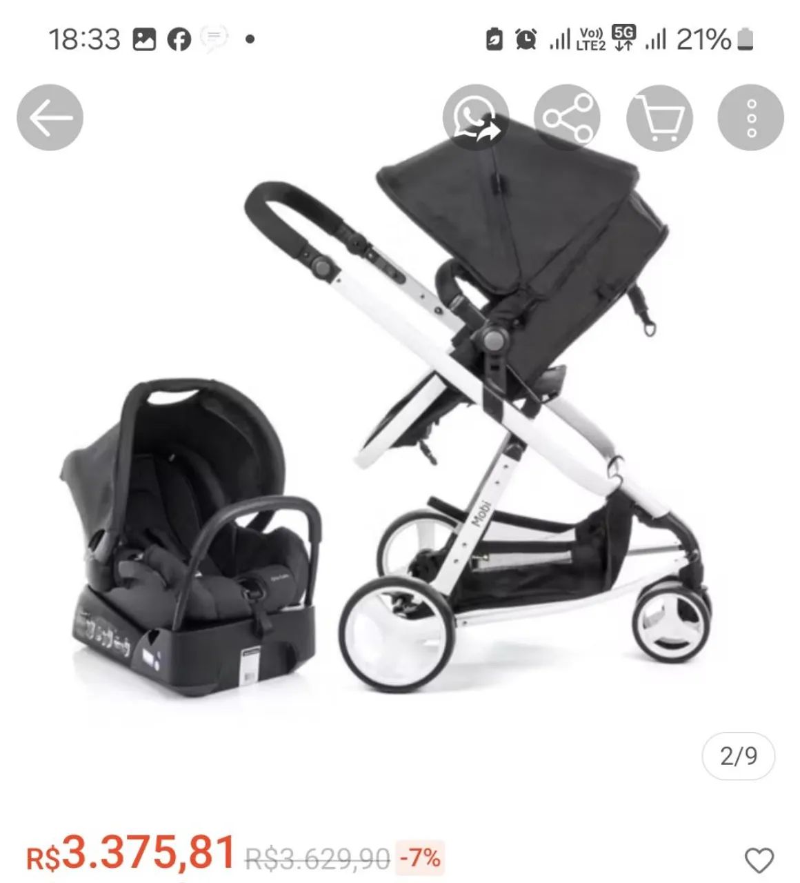 Kit carrinho de bebê Moisés com bebê conforto  - Foto 5