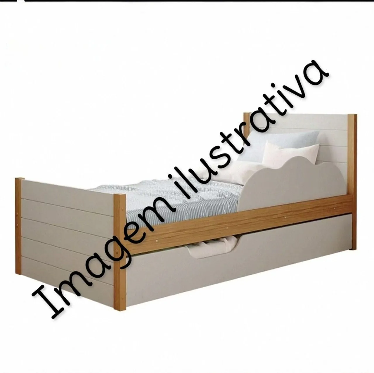 Cama Infantil com cama auxiliar, guarda Lateral + colchão solteiro