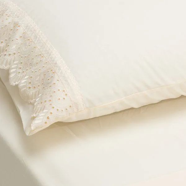 Jogo de Cama Provence Casal Bordado Inglês 4 Peças Têxtil Arte Creme - Foto 2