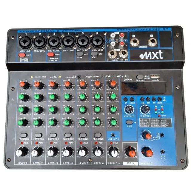 Mesa De Som De 8 Canais Mx-8t Mxt Bluetooth Usb