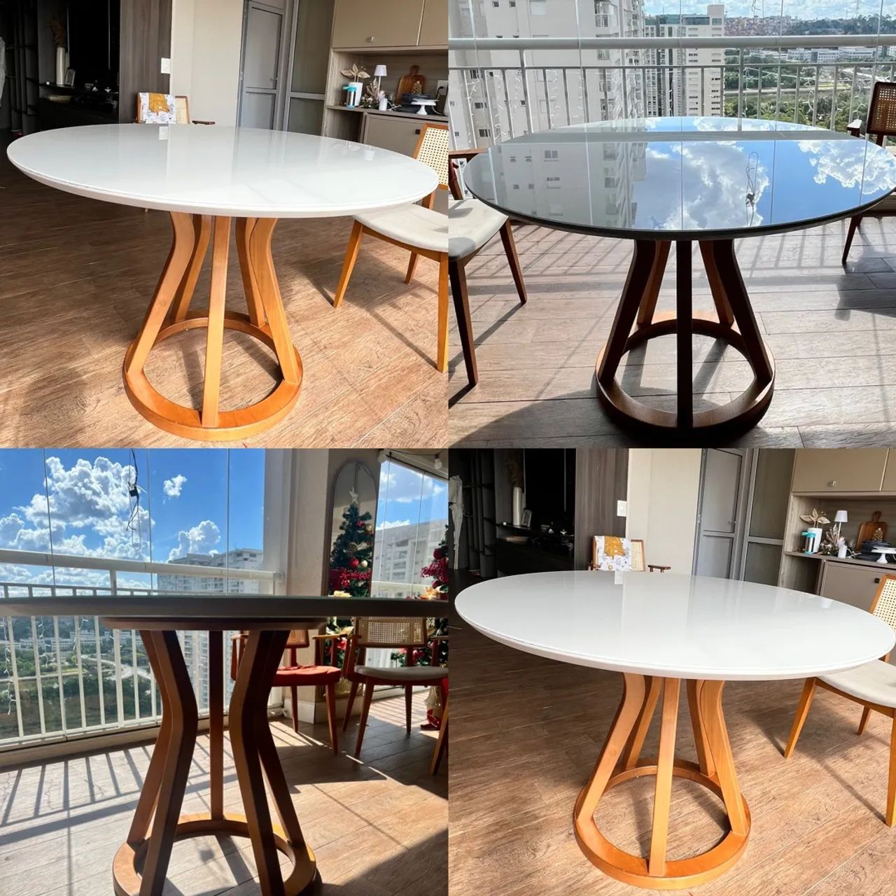 Mesa em madeira maciça, tampo laqueado com vidro - Foto 2