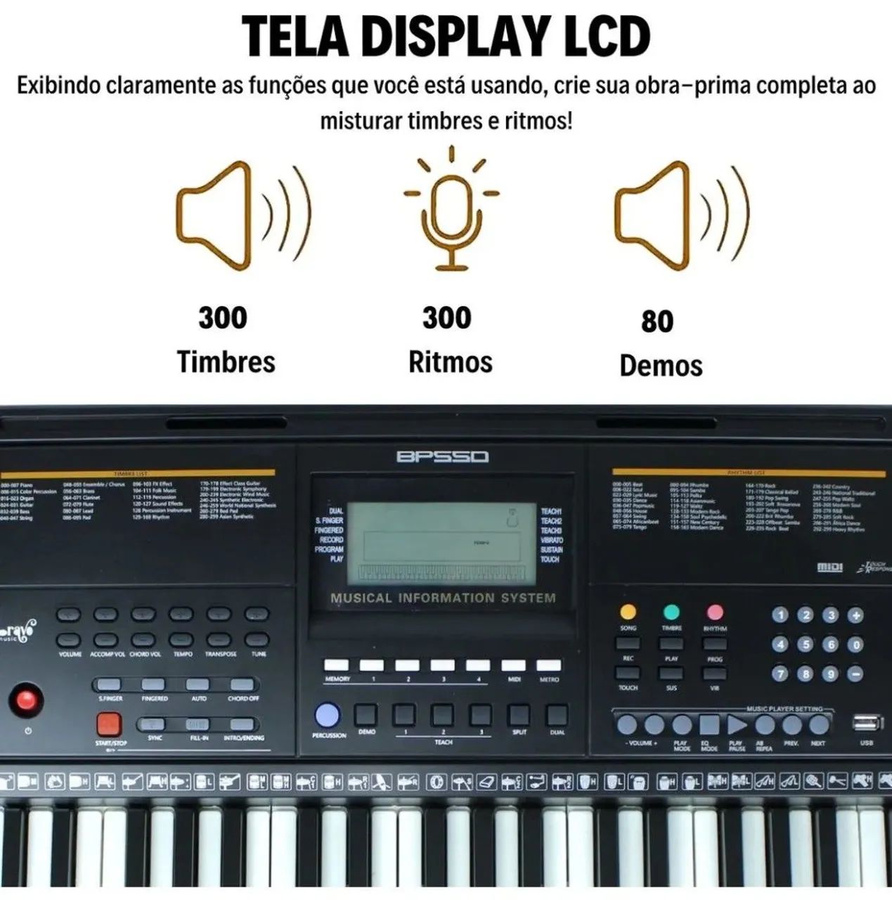 Teclado Musical Bravo Bp550 Teclas Sensitivas USB Midi Kit com pedal capa e Suporte. - Foto 4