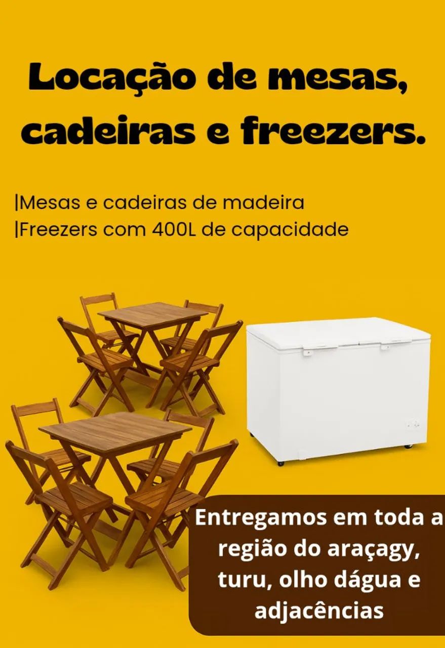 Aluguel de mesas, cadeiras e freezers