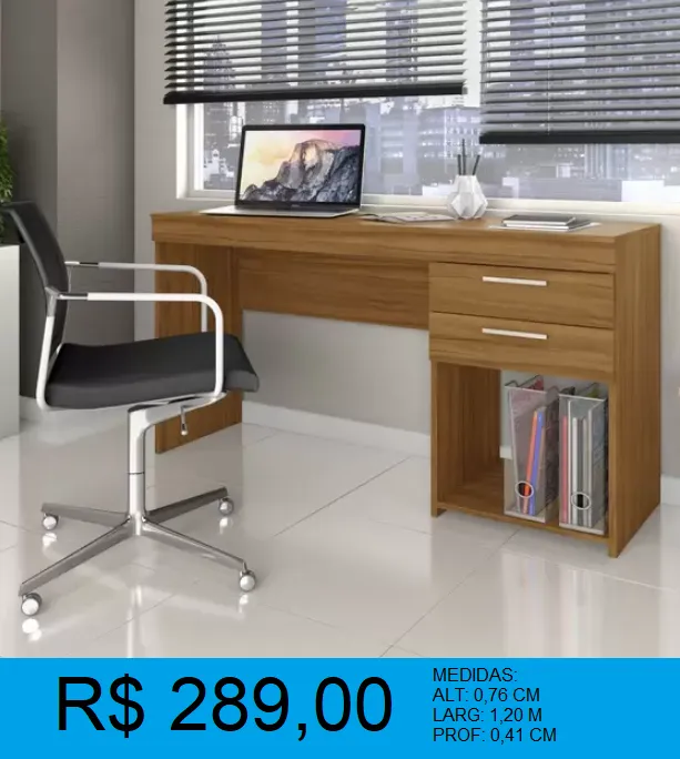 Mesa de 1,20 com duas gavetas para escritorio - pague na entrega