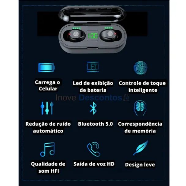 Fone de Ouvido Bluetooth TwS - pague na entrega!