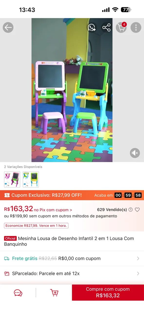 Mesinha lousa infantil 