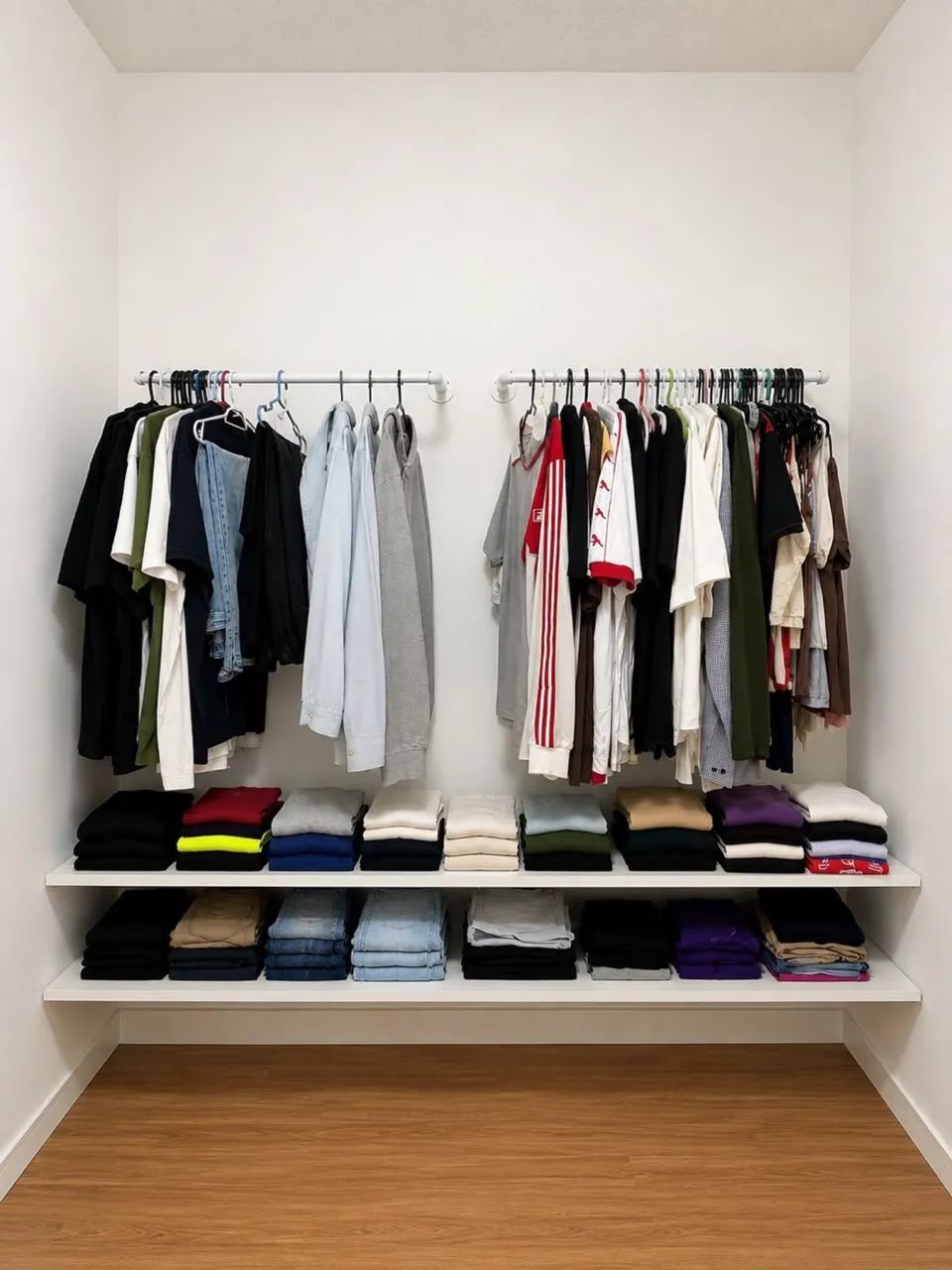 Closet aberto com 2 araras e 2 prateleiras