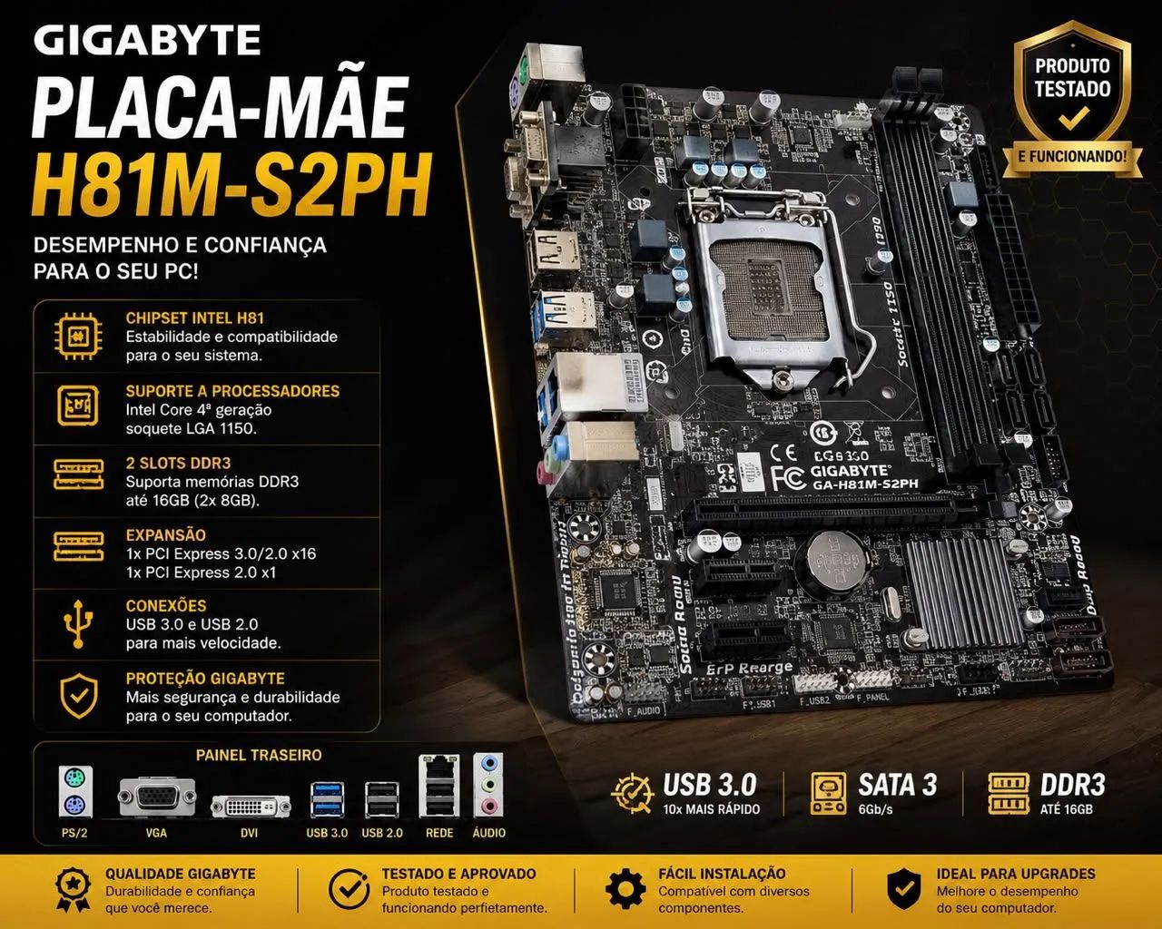 Placa-mãe Gigabyte GA-H81M-S2PH LGA 1150 DDR3 - Testada e Funcionando