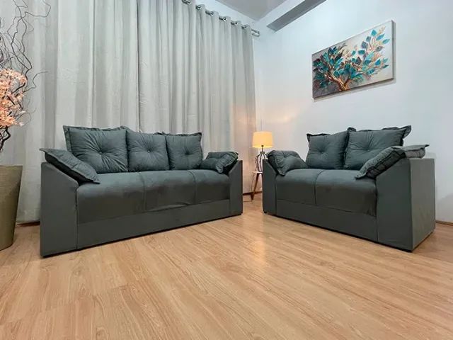 Sofás 2 e 3 Lugares de Fábrica Cinza Marrom Paris