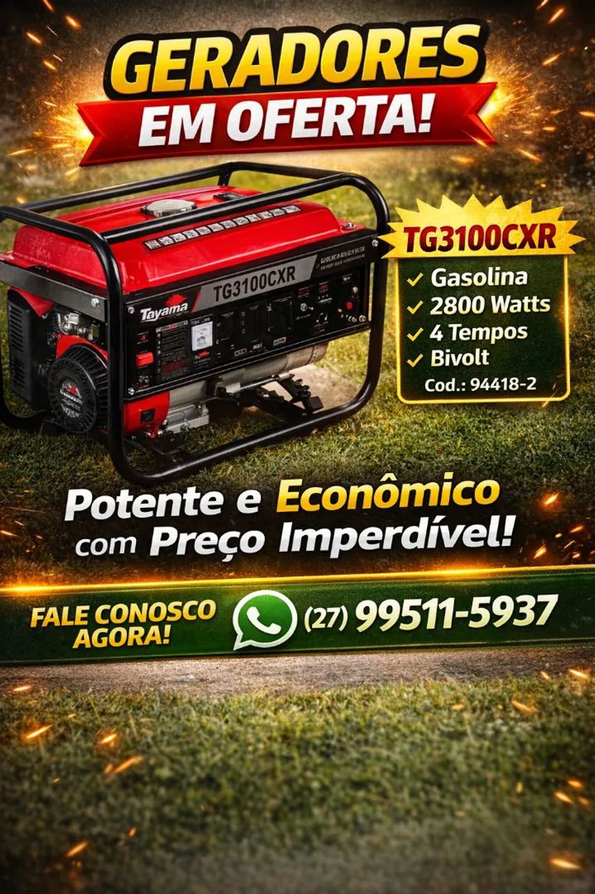Geradores potentes 2.800 watts a gasolina