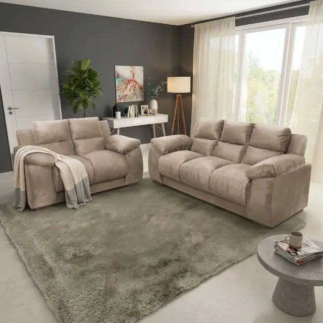 Conjunto de Sofa Luna 2 e 3 Lugares TecidoVeludo - Estofar - Foto 3