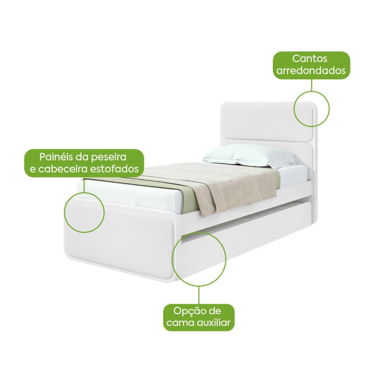 Cama solteiro Loop com auxiliar branco MDF  LOPAS - ENTREGA HOJE !!!   - Foto 2