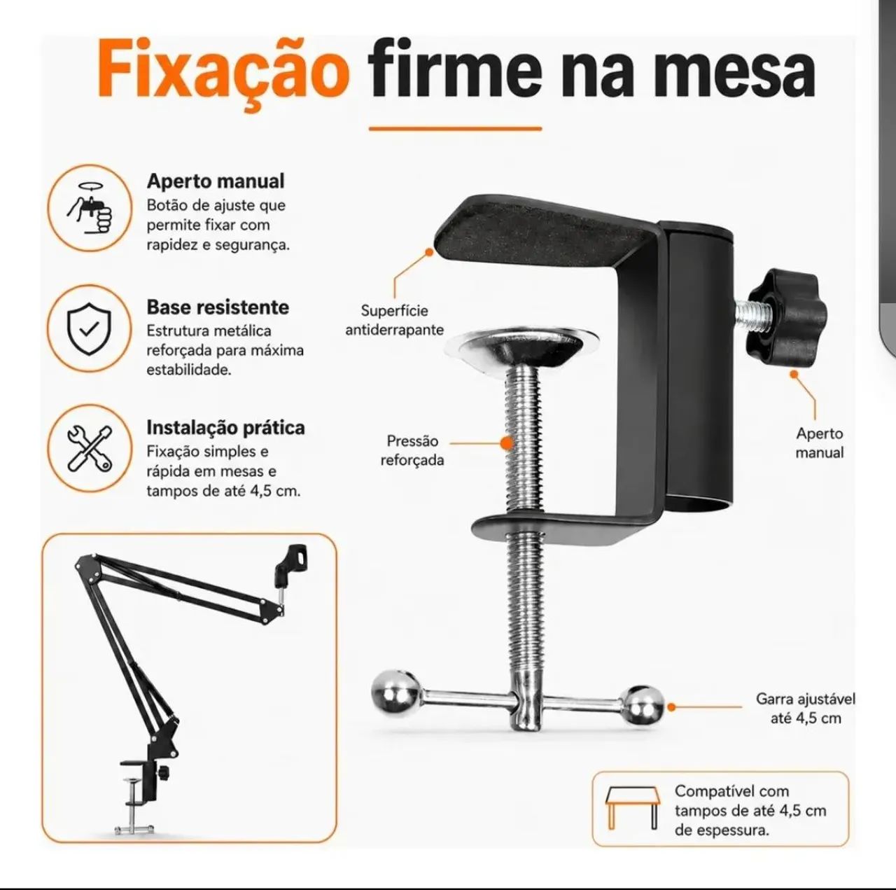 Suporte Braço Articulado Microfone Mesa Preto - Foto 3