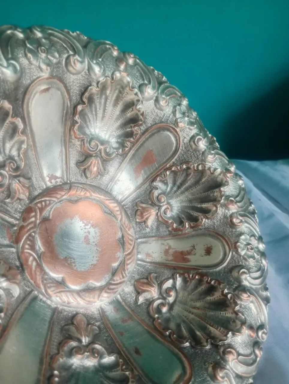 Antigo centro de mesa / fruteira em cobre com banho de prata  - Foto 2