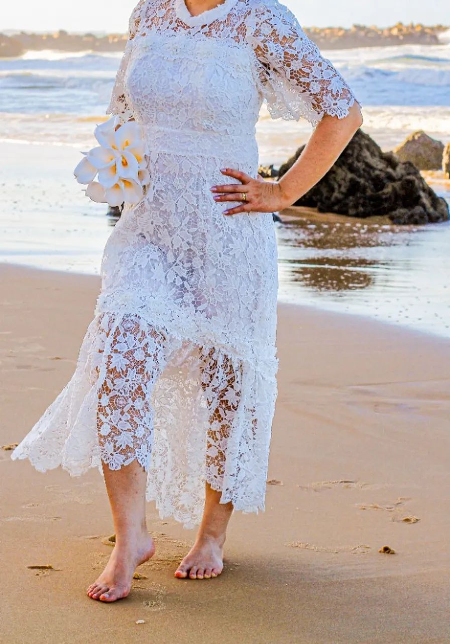 Vestido de renda Guipir branco TAM 38